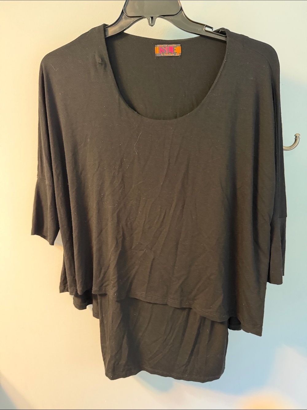 Relaxed Black Layered Women's Tunic Top